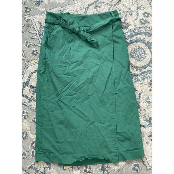 Boden Green Midi Wrap Skirt Women’s Size 8 Belted High Waist A-Line Workwear - Picture 2 of 7